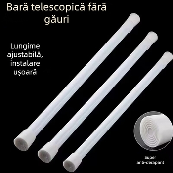 Bară telescopică fără găuri pentru perdea de duș, perdea de ușă și uscător de haine – fără montaj, din fier, stil modern minimalist