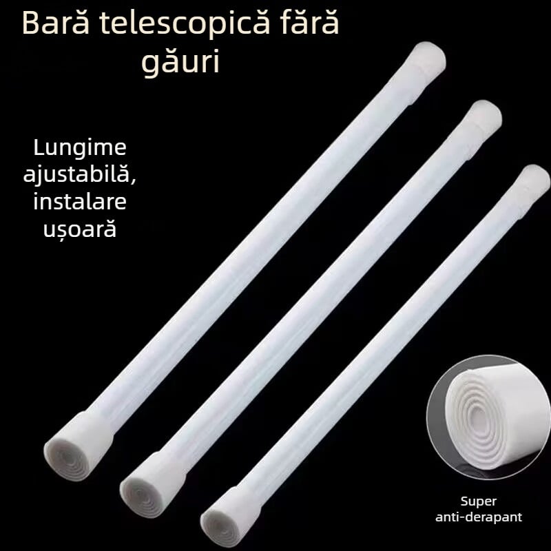 Bară telescopică fără găuri pentru perdea de duș, perdea de ușă și uscător de haine – fără montaj, din fier, stil modern minimalist