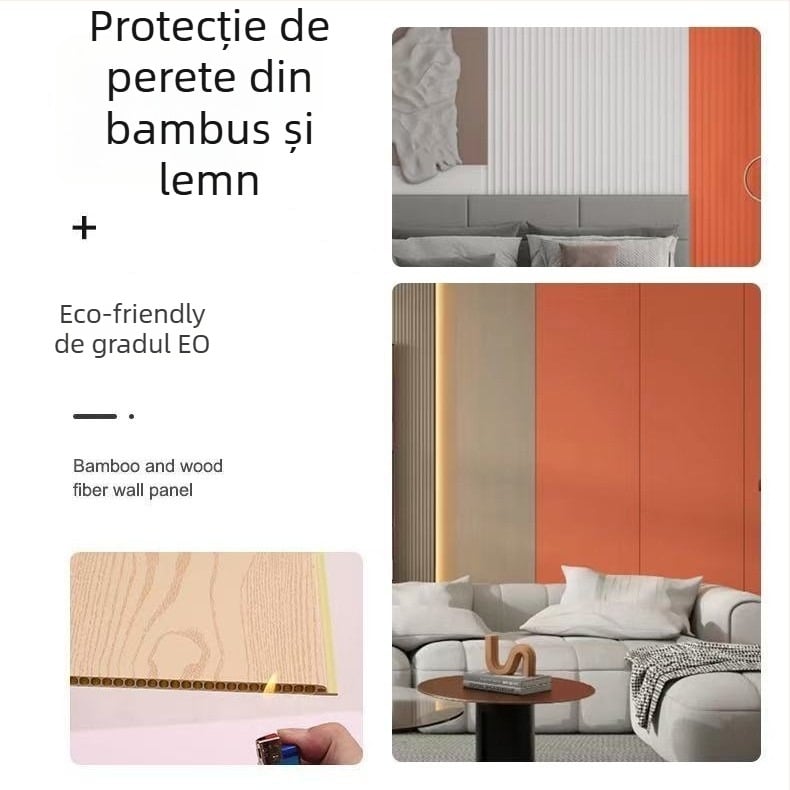 Panou integrat pentru pereți și plafoane din fibre de bambus-lemn; stil plat, modern minimalist; modele 06–09; izolare fonică 0,55; conductivitate termică 0,26