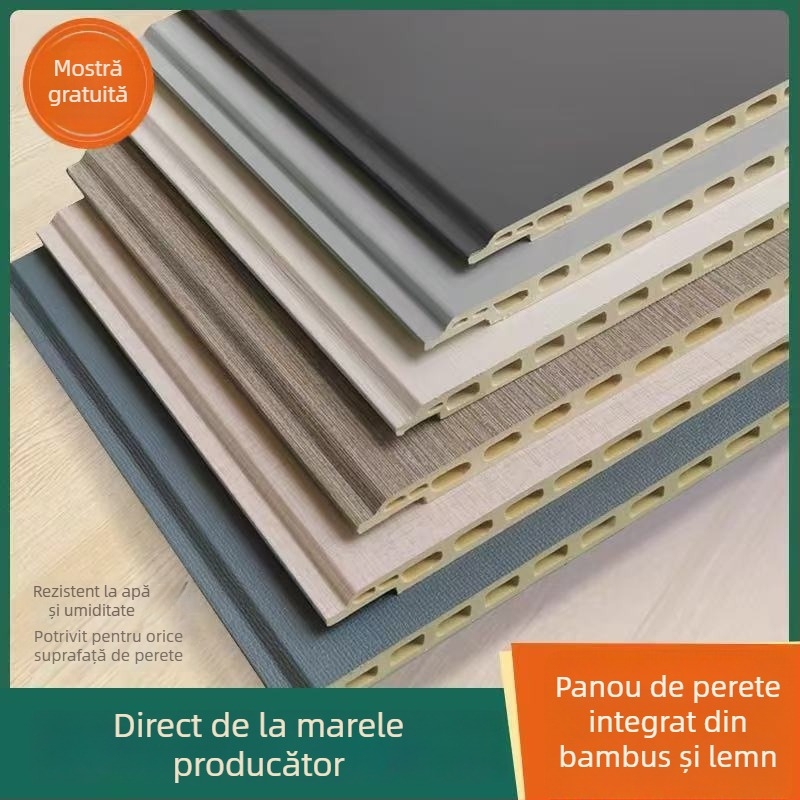 Panou integrat pentru pereți și plafoane din fibre de bambus-lemn; stil plat, modern minimalist; modele 06–09; izolare fonică 0,55; conductivitate termică 0,26