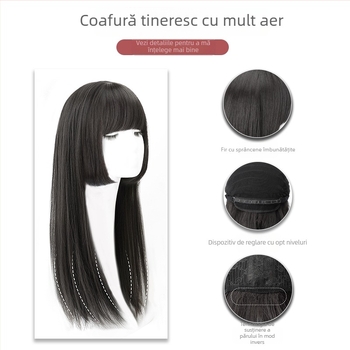 Perucă pentru cosplay, naturală și realistă, perucă completă cu breton, stil princess-cut, fibre rezistente la temperatură, nu poate fi vopsită la temperaturi ridicate