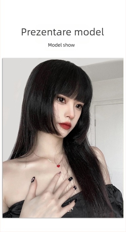 Perucă pentru cosplay, naturală și realistă, perucă completă cu breton, stil princess-cut, fibre rezistente la temperatură, nu poate fi vopsită la temperaturi ridicate