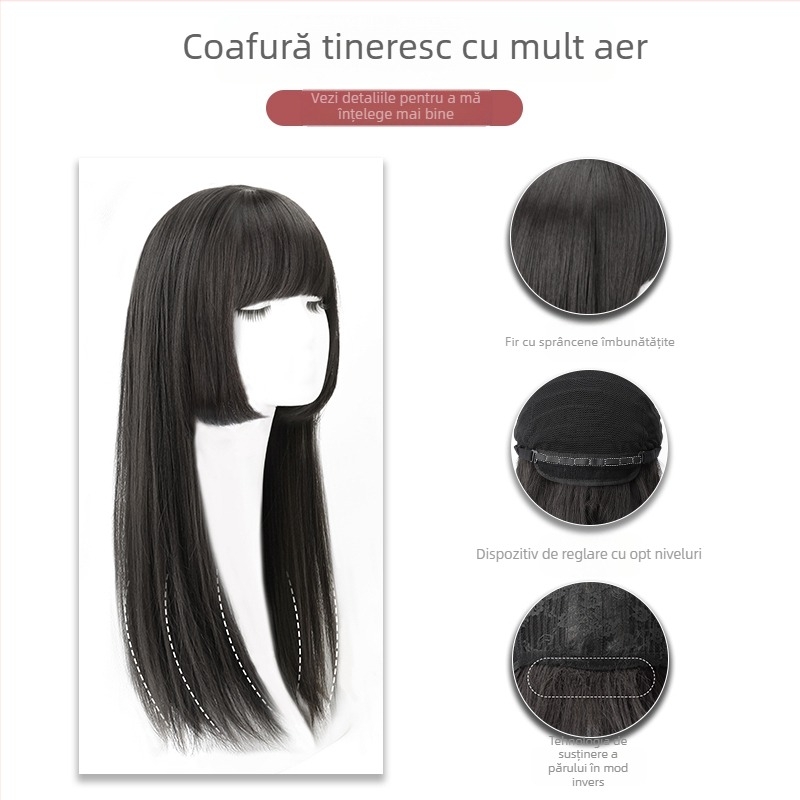 Perucă pentru cosplay, naturală și realistă, perucă completă cu breton, stil princess-cut, fibre rezistente la temperatură, nu poate fi vopsită la temperaturi ridicate
