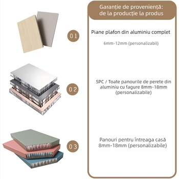 Panou SPC cu suprafață din aluminiu, profil plat, nucleu din compozit aluminiu-plastic, model 0.8, serviciu de instalare disponibil, potrivit pentru hoteluri, apartamente, birouri, săli de conferințe și facilități medicale.
