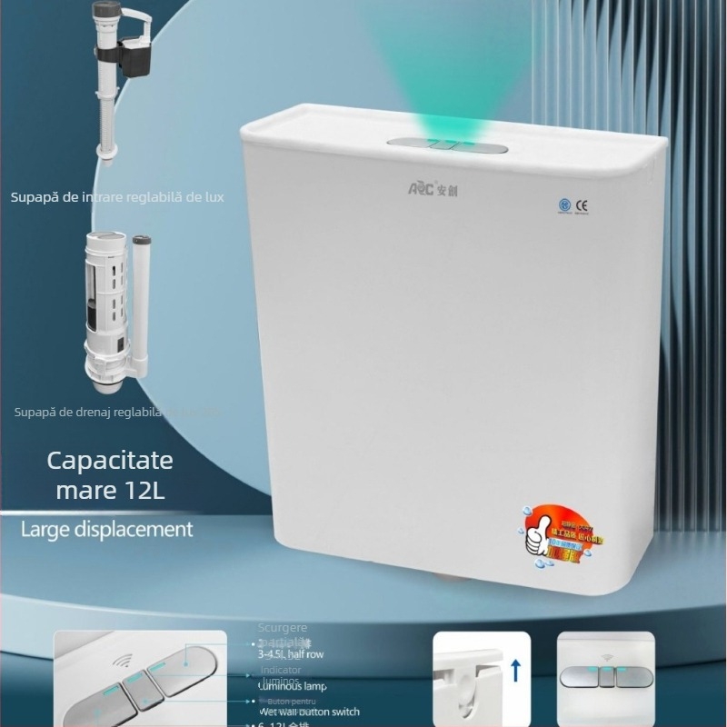 Toaletă de tip guggol, rezervor de spălare PP, 12L reglabil, acționare prin apăsare, drenaj la podea