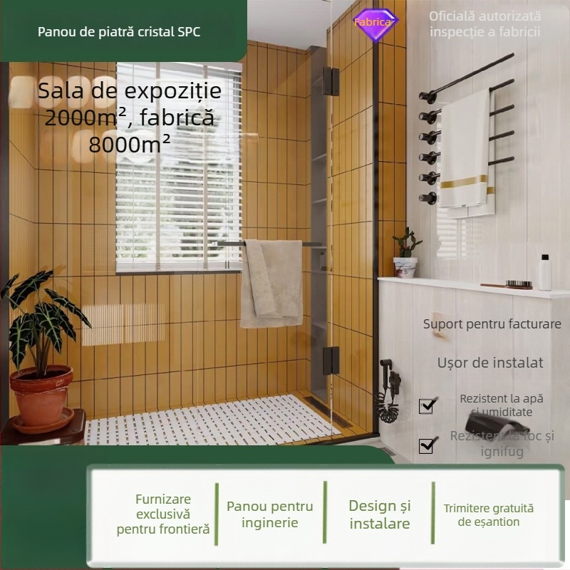 Panou pentru perete, PVC, plat, finisaj SPC piatră cristal fără îmbinări, fundal interior pentru perete, montaj disponibil