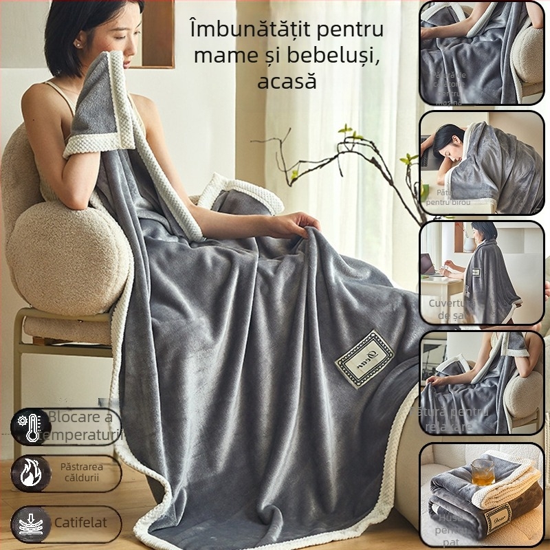 Cuvertură din poliester, fleece coral, utilizare în toate anotimpurile, greutate 0,55–1,0 kg