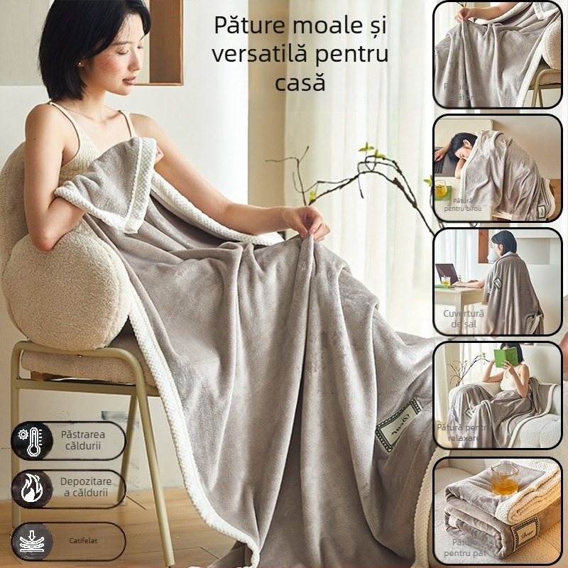 Cuvertură din poliester, fleece coral, utilizare în toate anotimpurile, greutate 0,55–1,0 kg