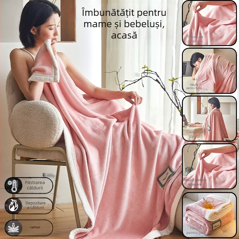 Cuvertură din poliester, fleece coral, utilizare în toate anotimpurile, greutate 0,55–1,0 kg