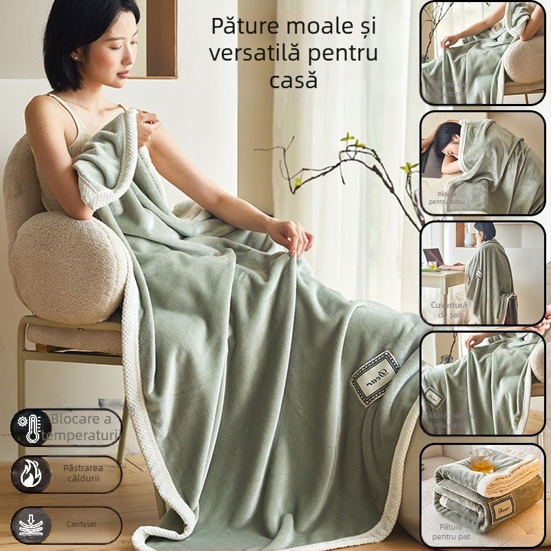 Cuvertură din poliester, fleece coral, utilizare în toate anotimpurile, greutate 0,55–1,0 kg