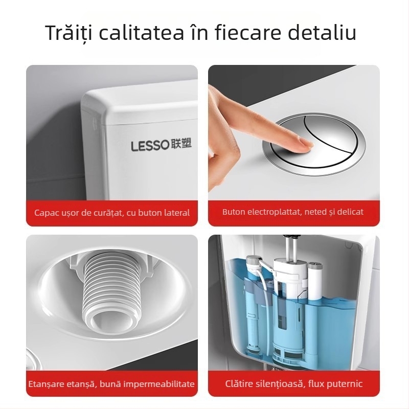 Rezervor de apă montat pe perete pentru toaletă de tip crouch — PP, 4–7 L clătire, control manual al clăsirii, drenaj la podea, model EP02103