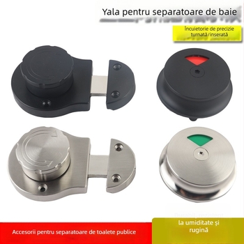 Încuietoare pentru panouri de separare a toaletei publice, oțel inoxidabil, finisaj șlefuit, set din două piese, încuietoare fără supraveghere, indicator de separare