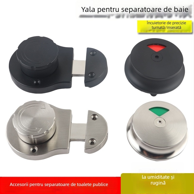 Încuietoare pentru panouri de separare a toaletei publice, oțel inoxidabil, finisaj șlefuit, set din două piese, încuietoare fără supraveghere, indicator de separare
