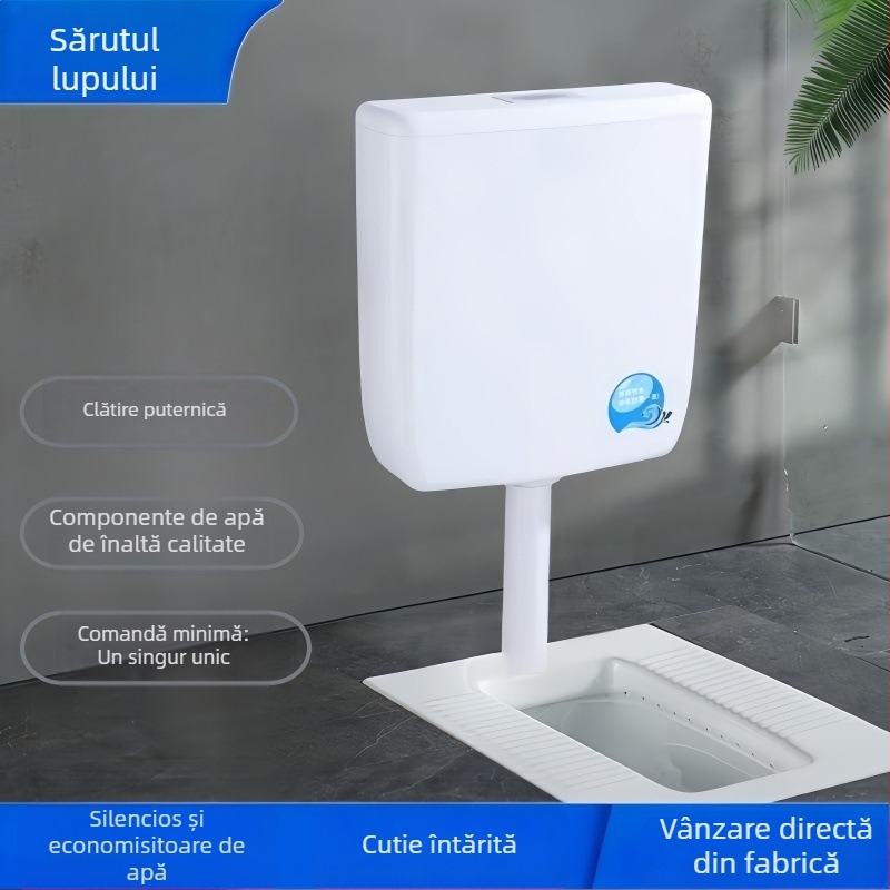 Set rezervor de spălare pentru toaletă de tip squat, control manual, 4 L, material PP, montaj pe perete