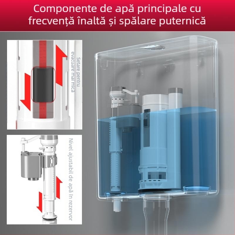 Set rezervor de spălare pentru toaletă de tip squat, control manual, 4 L, material PP, montaj pe perete