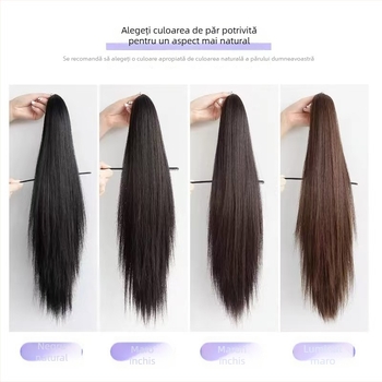 Perucă coadă cu clips, coadă dreaptă, fibră sintetică rezistentă la temperatură, mecanism de prindere, Xinrou