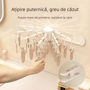 Raft rotativ de uscat haine, 24 cleme, montat pe perete, din plastic, pentru șosete și lenjerie