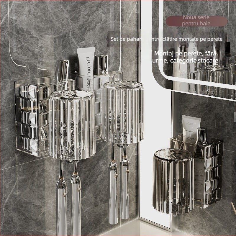 Raft pentru periile de dinți montat pe perete, din plastic, pentru depozitare de periuțe și pastă, fără găuri