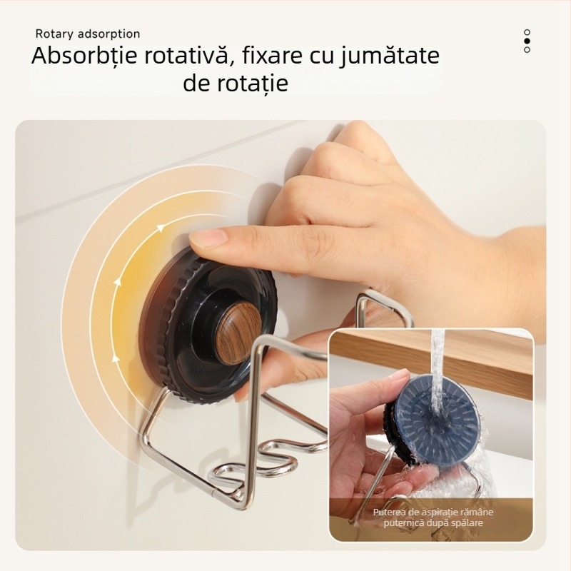 Suport pentru periuțe de dinți cu ventuză — montaj pe perete, fără găuri, ABS + oțel inoxidabil, Bydoll