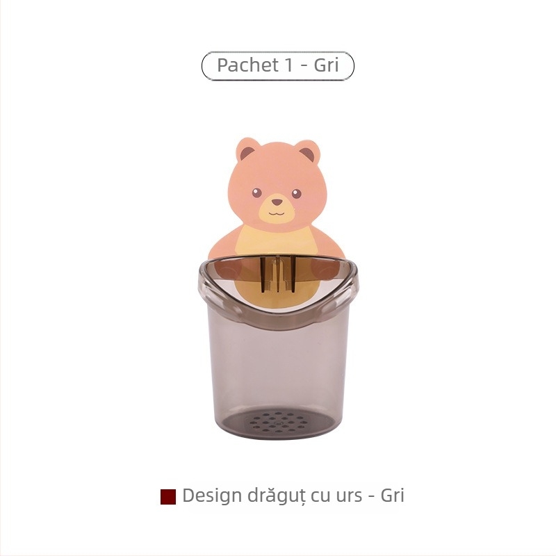 Suport pentru periuțe și pastă de dinți și etajeră de baie cu design ursuleț, montaj fără găuri, din plastic PP, model 1313