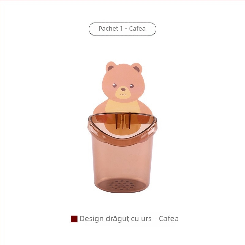 Suport pentru periuțe și pastă de dinți și etajeră de baie cu design ursuleț, montaj fără găuri, din plastic PP, model 1313