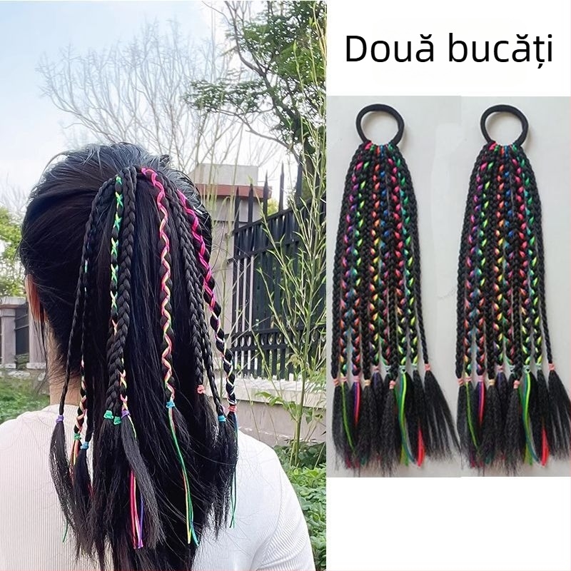 Perucă pentru copii cu coadă, țesută manual, mătase rezistentă la temperaturi înalte