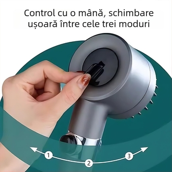 Cap de duș portabil cu 3 moduri de pulverizare, presiune sporită, corp ABS rotund, perie de masaj din silicon
