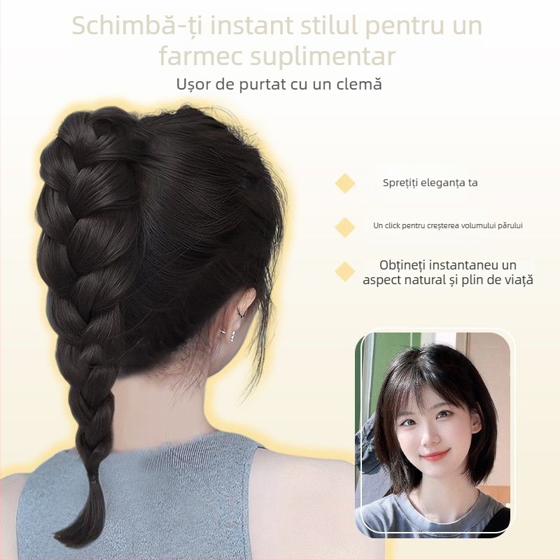 Perucă cu coadă și clips — mecanism de împletire, fire din sârmă rezistentă la temperaturi înalte, aspect natural, nu se poate vopsi cu vopsea fierbinte, marca Wenze Xiu