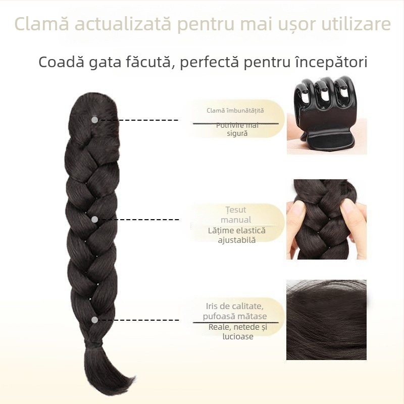 Perucă cu coadă și clips — mecanism de împletire, fire din sârmă rezistentă la temperaturi înalte, aspect natural, nu se poate vopsi cu vopsea fierbinte, marca Wenze Xiu