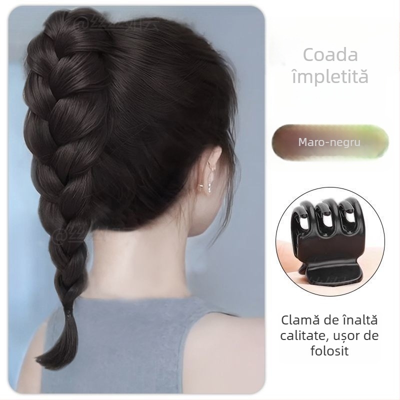Perucă cu coadă și clips — mecanism de împletire, fire din sârmă rezistentă la temperaturi înalte, aspect natural, nu se poate vopsi cu vopsea fierbinte, marca Wenze Xiu