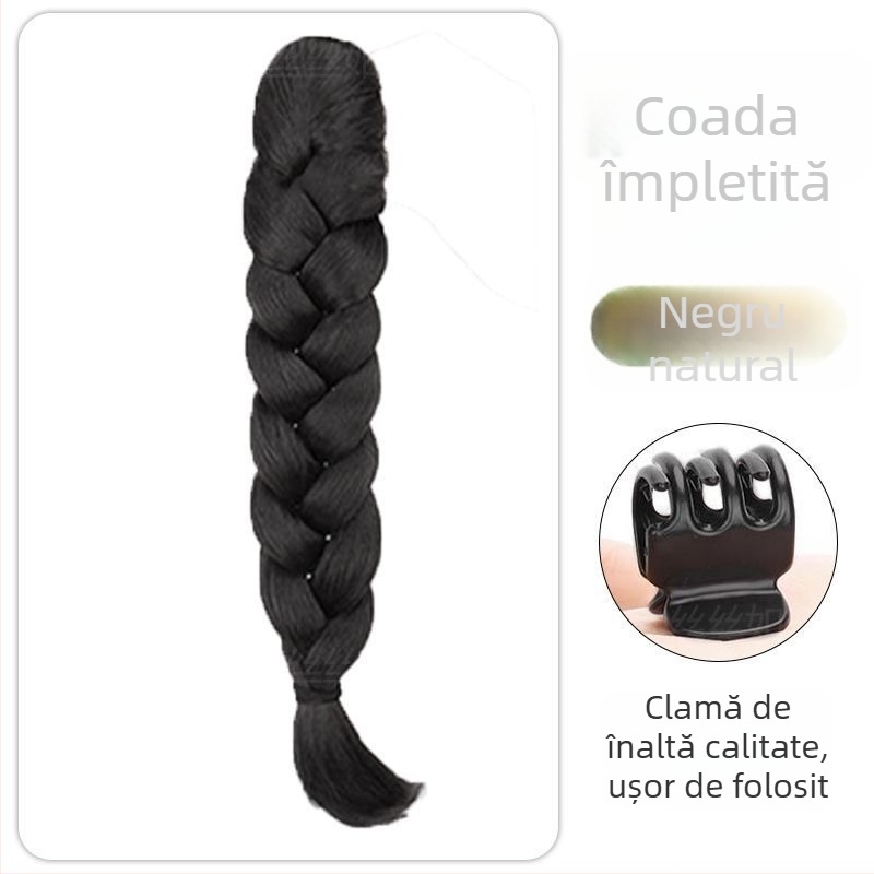 Perucă cu coadă și clips — mecanism de împletire, fire din sârmă rezistentă la temperaturi înalte, aspect natural, nu se poate vopsi cu vopsea fierbinte, marca Wenze Xiu