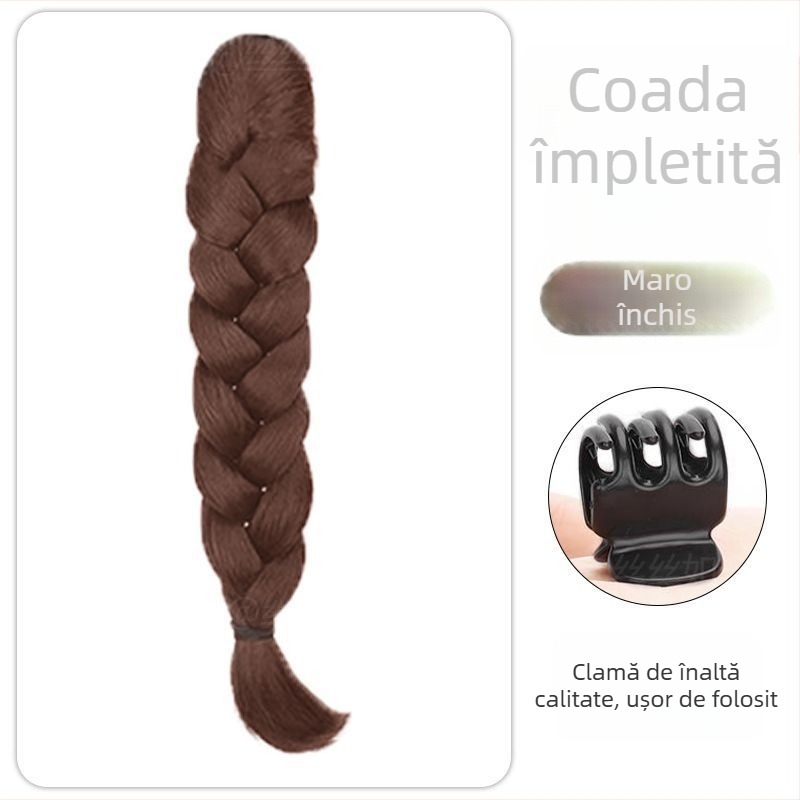Perucă cu coadă și clips — mecanism de împletire, fire din sârmă rezistentă la temperaturi înalte, aspect natural, nu se poate vopsi cu vopsea fierbinte, marca Wenze Xiu