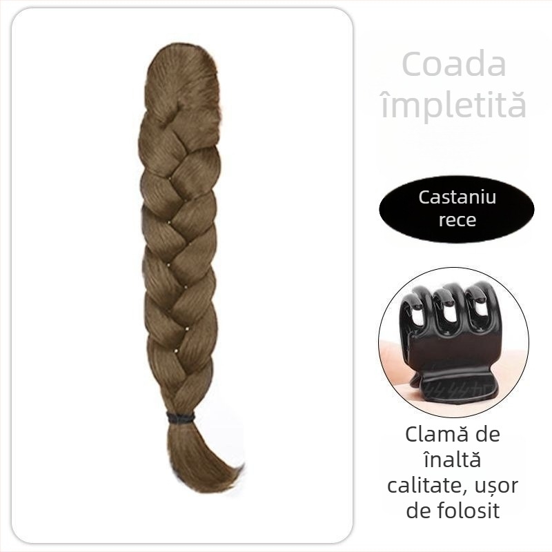 Perucă cu coadă și clips — mecanism de împletire, fire din sârmă rezistentă la temperaturi înalte, aspect natural, nu se poate vopsi cu vopsea fierbinte, marca Wenze Xiu