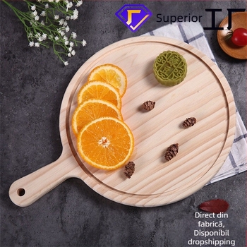 Tavă rotundă din lemn pentru pizza, cu două fețe; marca ky; stil tradițional chinezesc; design modern minimalist