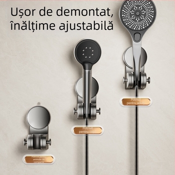 Suport de duș cu ventuză — montaj fără găuri, bază reglabilă pentru capul de duș, plastic, model 137