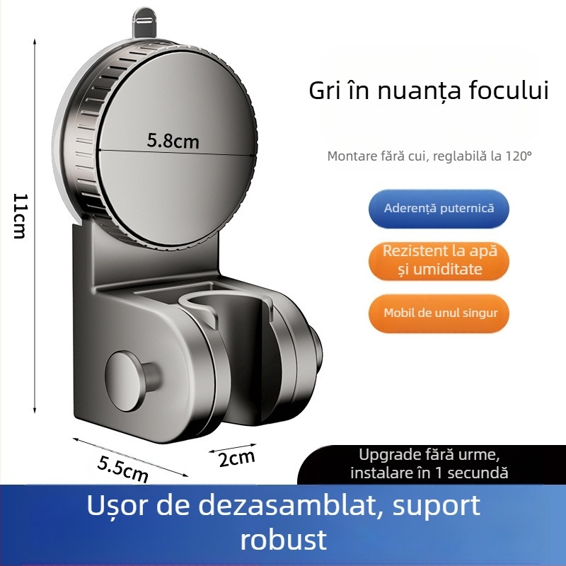 Suport de duș cu ventuză — montaj fără găuri, bază reglabilă pentru capul de duș, plastic, model 137