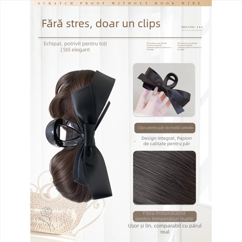 Perucă cu coadă și clips pentru coc pufoasă în spate — lucrată manual, sârmă rezistentă la temperatură, coadă compactă, nu se vopsește și nu se poate face perm