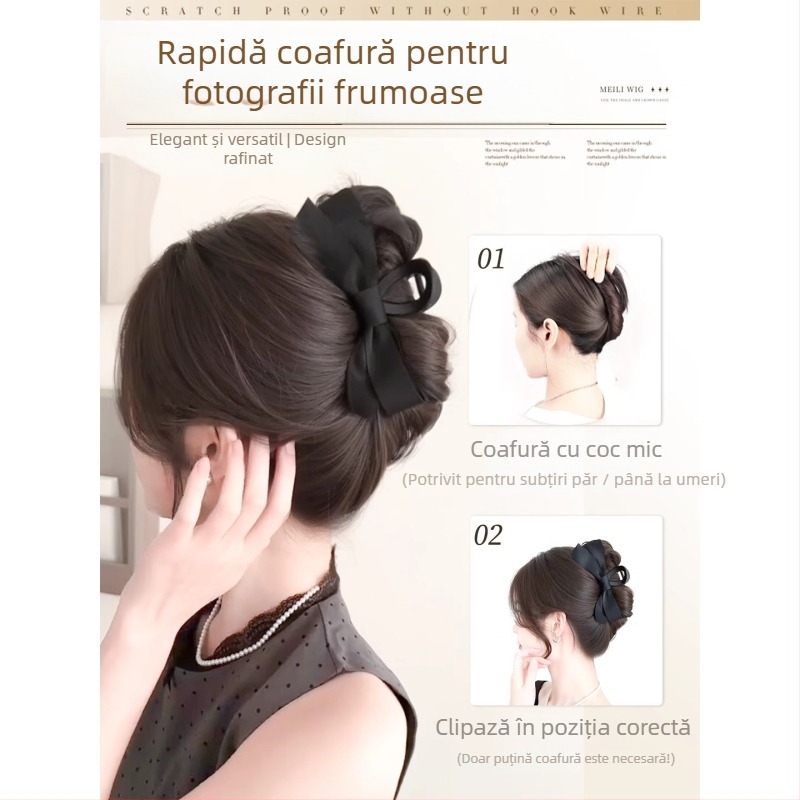 Perucă cu coadă și clips pentru coc pufoasă în spate — lucrată manual, sârmă rezistentă la temperatură, coadă compactă, nu se vopsește și nu se poate face perm