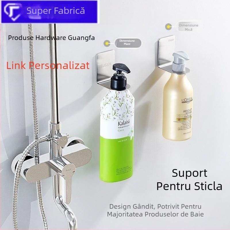 Raft pentru duș cu dozator de săpun, din oțel inoxidabil 304, montaj fără găuri, suport pentru sticle cu gaură mare sau mică, finisaj lucios, greutate 300 g