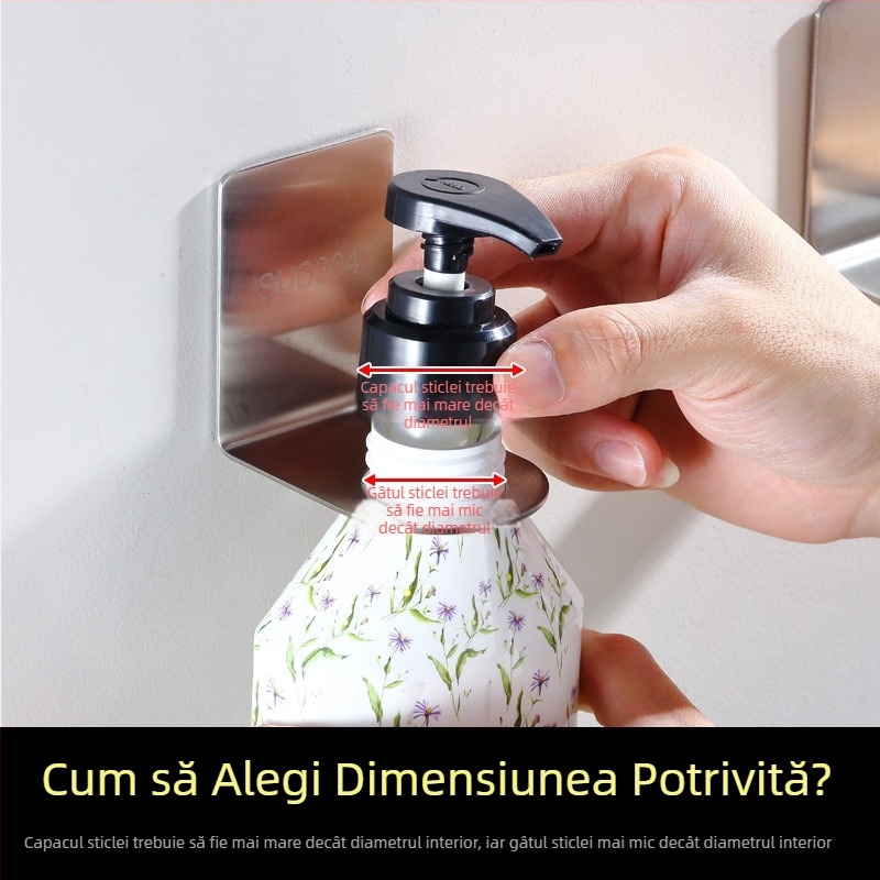 Raft pentru duș cu dozator de săpun, din oțel inoxidabil 304, montaj fără găuri, suport pentru sticle cu gaură mare sau mică, finisaj lucios, greutate 300 g