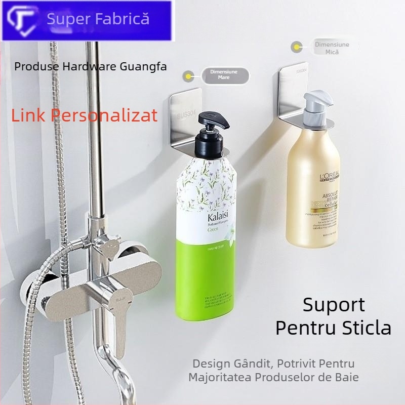 Raft pentru duș cu dozator de săpun, din oțel inoxidabil 304, montaj fără găuri, suport pentru sticle cu gaură mare sau mică, finisaj lucios, greutate 300 g