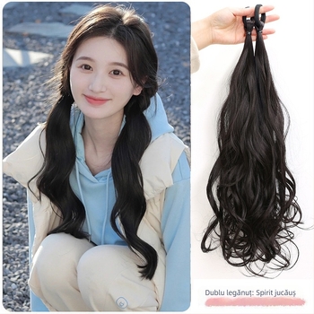 Perucă cu coadă dublă, poate fi prinsă într-o coadă înaltă, fibre rezistente la temperatură înaltă, brand Guifu Ya, model 000123