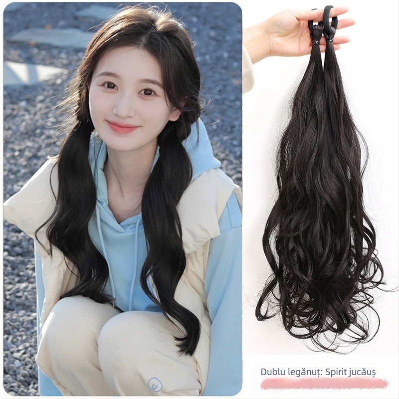 Perucă cu coadă dublă, poate fi prinsă într-o coadă înaltă, fibre rezistente la temperatură înaltă, brand Guifu Ya, model 000123