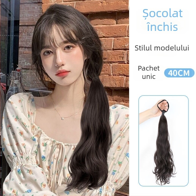 Perucă cu coadă dublă, poate fi prinsă într-o coadă înaltă, fibre rezistente la temperatură înaltă, brand Guifu Ya, model 000123