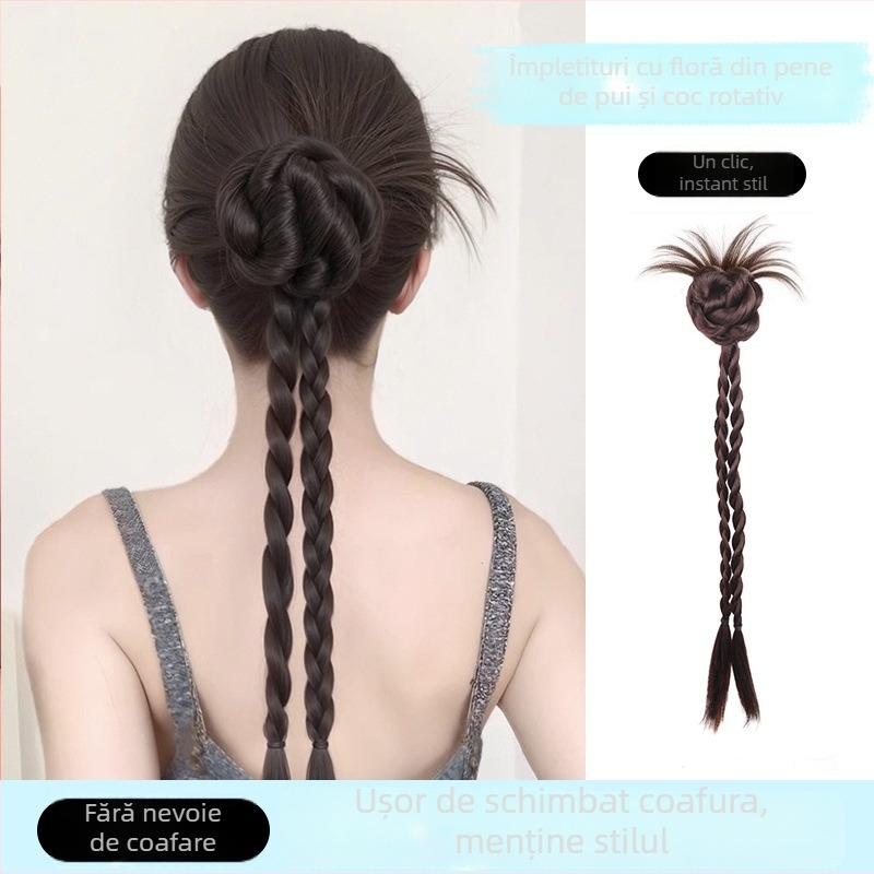 Perucă cu coadă de cal, lucrată manual, sârmă rezistentă la temperatură, model: împletitură cu pene de găină, Hongxiu