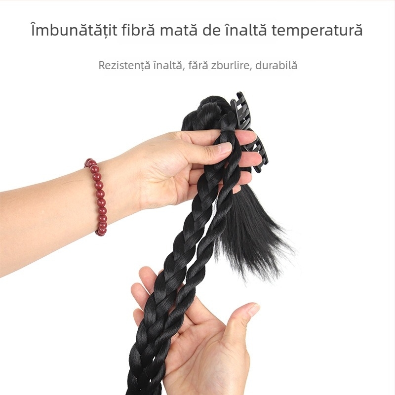 Perucă cu coadă de cal, lucrată manual, sârmă rezistentă la temperatură, model: împletitură cu pene de găină, Hongxiu