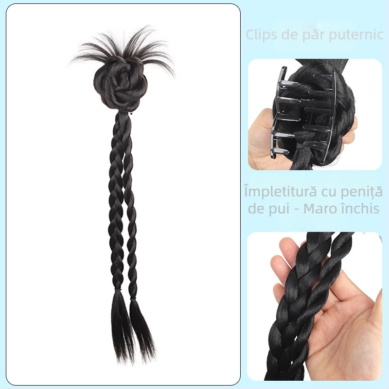 Perucă cu coadă de cal, lucrată manual, sârmă rezistentă la temperatură, model: împletitură cu pene de găină, Hongxiu