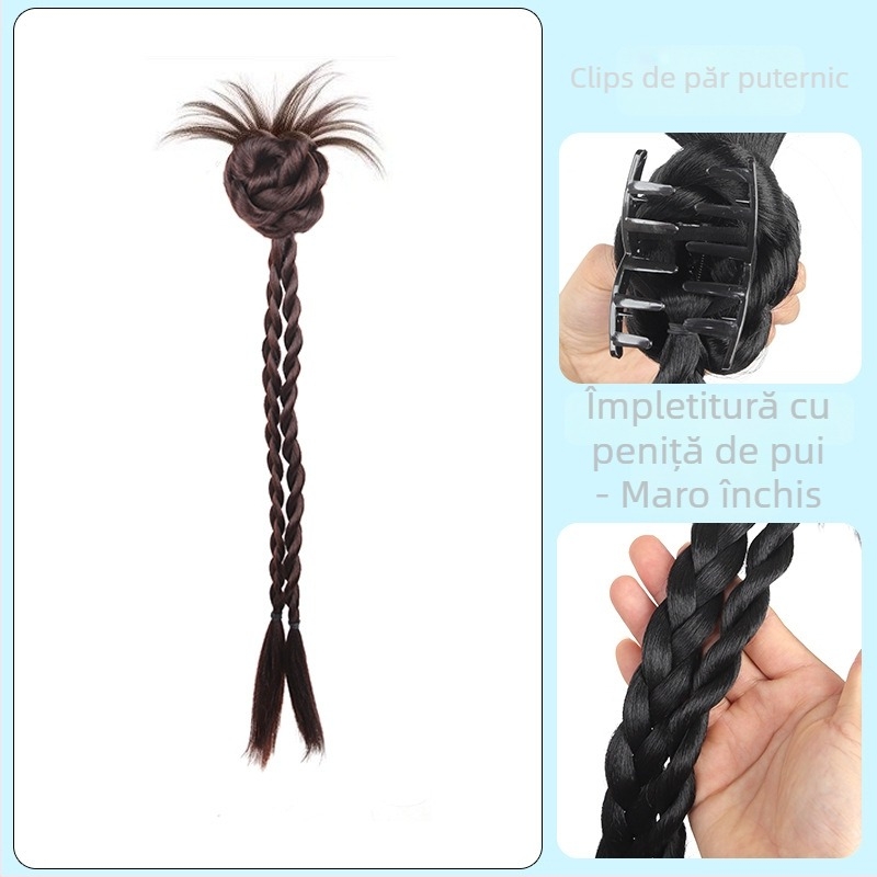 Perucă cu coadă de cal, lucrată manual, sârmă rezistentă la temperatură, model: împletitură cu pene de găină, Hongxiu