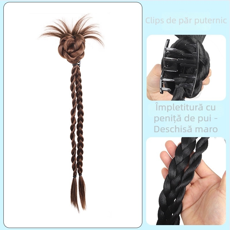 Perucă cu coadă de cal, lucrată manual, sârmă rezistentă la temperatură, model: împletitură cu pene de găină, Hongxiu