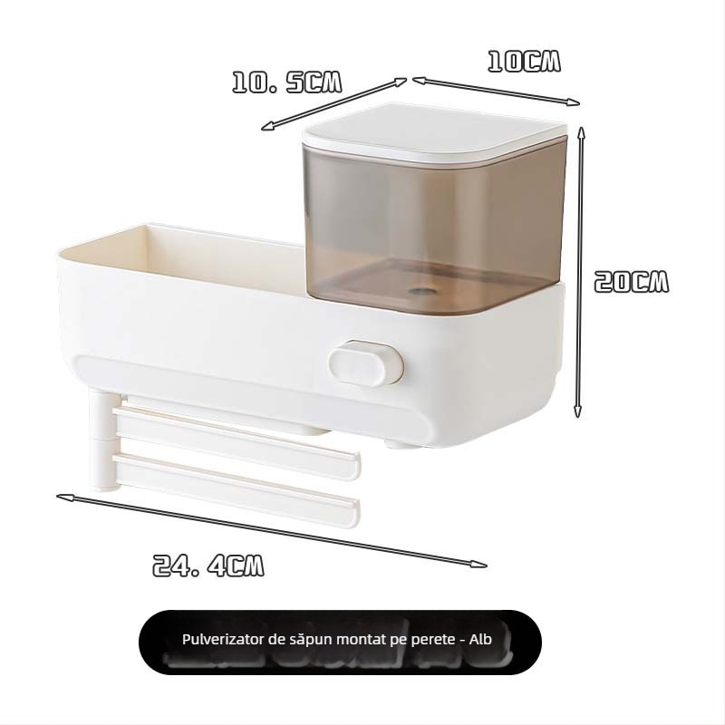 Organizator de bucătărie pentru chiuvetă cu suport pentru bureți și dozator de săpun - ABS+PP, montaj pe perete, stil modern minimalist, multifuncțional, 0,39 kg